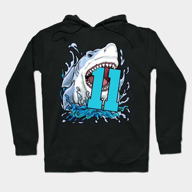 11th Birthday 11 Years Old Shark Hoodie by KAWAIITEE